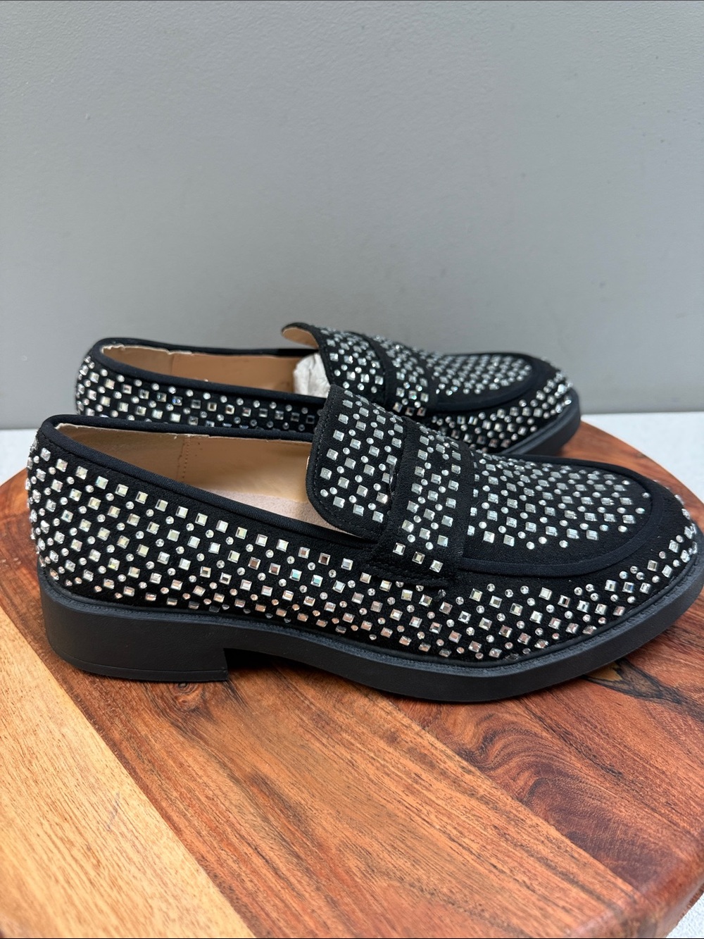 Studio Infinite Rhinestone Studded Penny Loafers Black Size 8.5